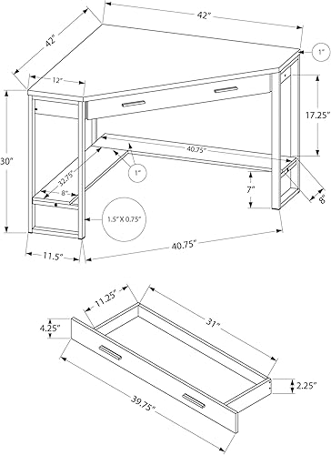 Miniatura 3 de Monarch Specialties Escritorio esquinero con almacenamiento y estante, mesa de estudio para computadora portátil, estación de trabajo para oficina