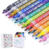 Acrylic Paint Pens, Morfone Markers 24 Colors Water Based Pen for Rock Painting, Canvas, Glass, Ceramic, Mugs, Wood, Crafts, School Project (Medium Tip)