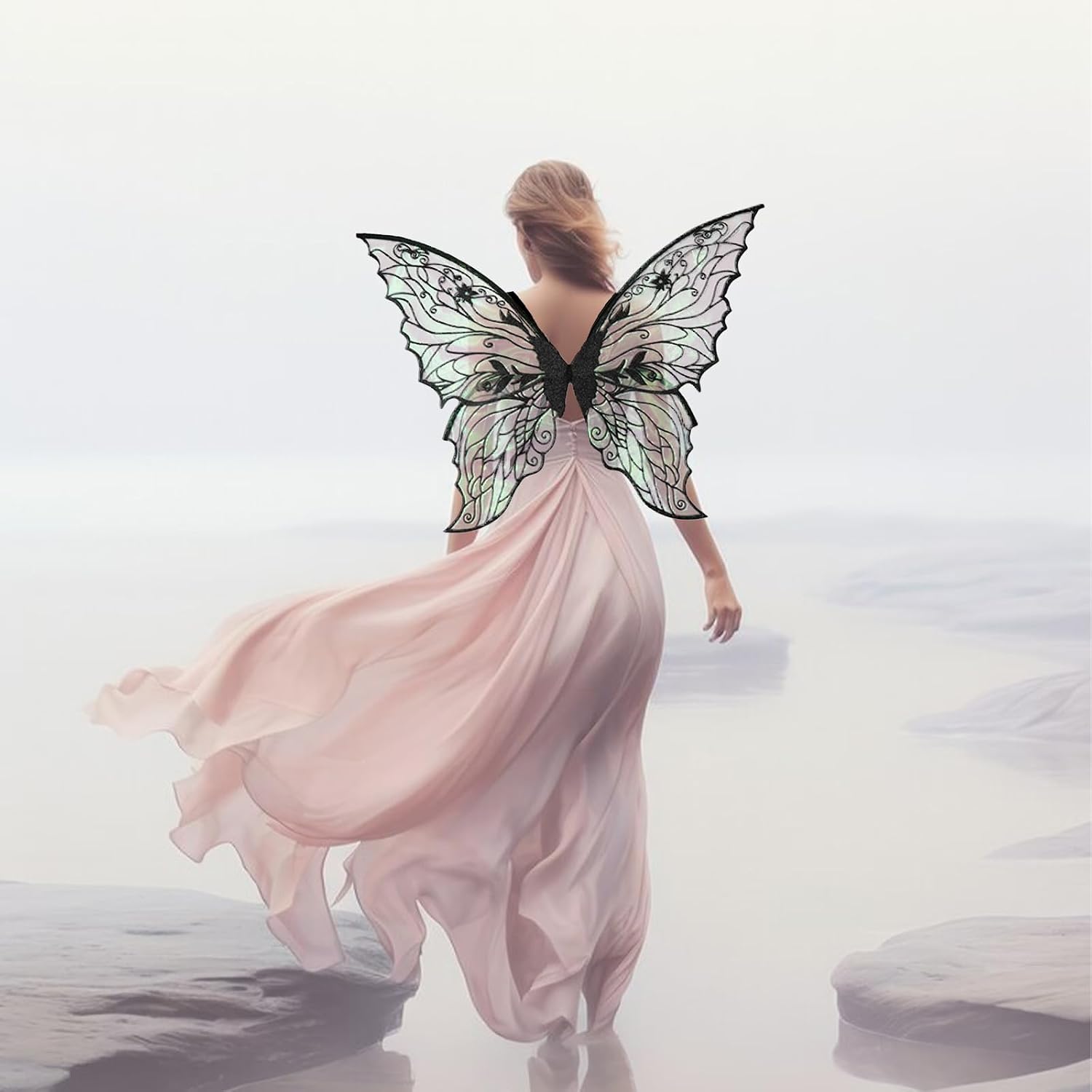 ALIBBON Fairy Wings Transparent Fairy Wings Costume for Women, Butterfly Wings Dress Up Accessories