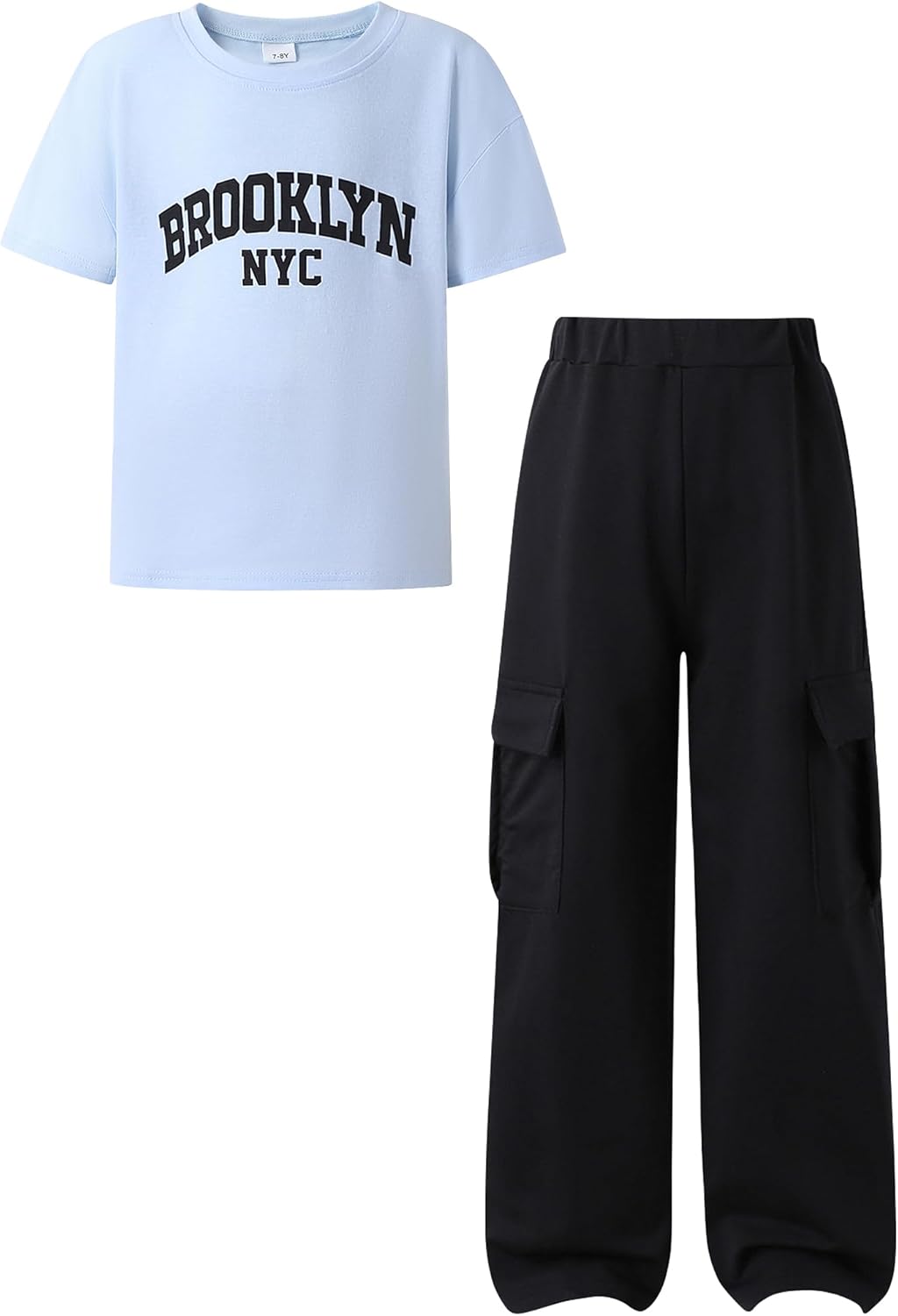 Boys Fashion Clothes 2 Piece Outfits Short Sleeve Top & Stitching Cargo Pocket Pants Spring/Summer Set