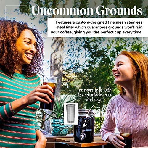 Willow & Everett Cold Brew Maker - Iced Coffee Makers - Glass Pitcher w/ Stainless Steel Spout - Removable Filter - Airtight & BPA-Free Mason Jar w/ Tap - 2L
