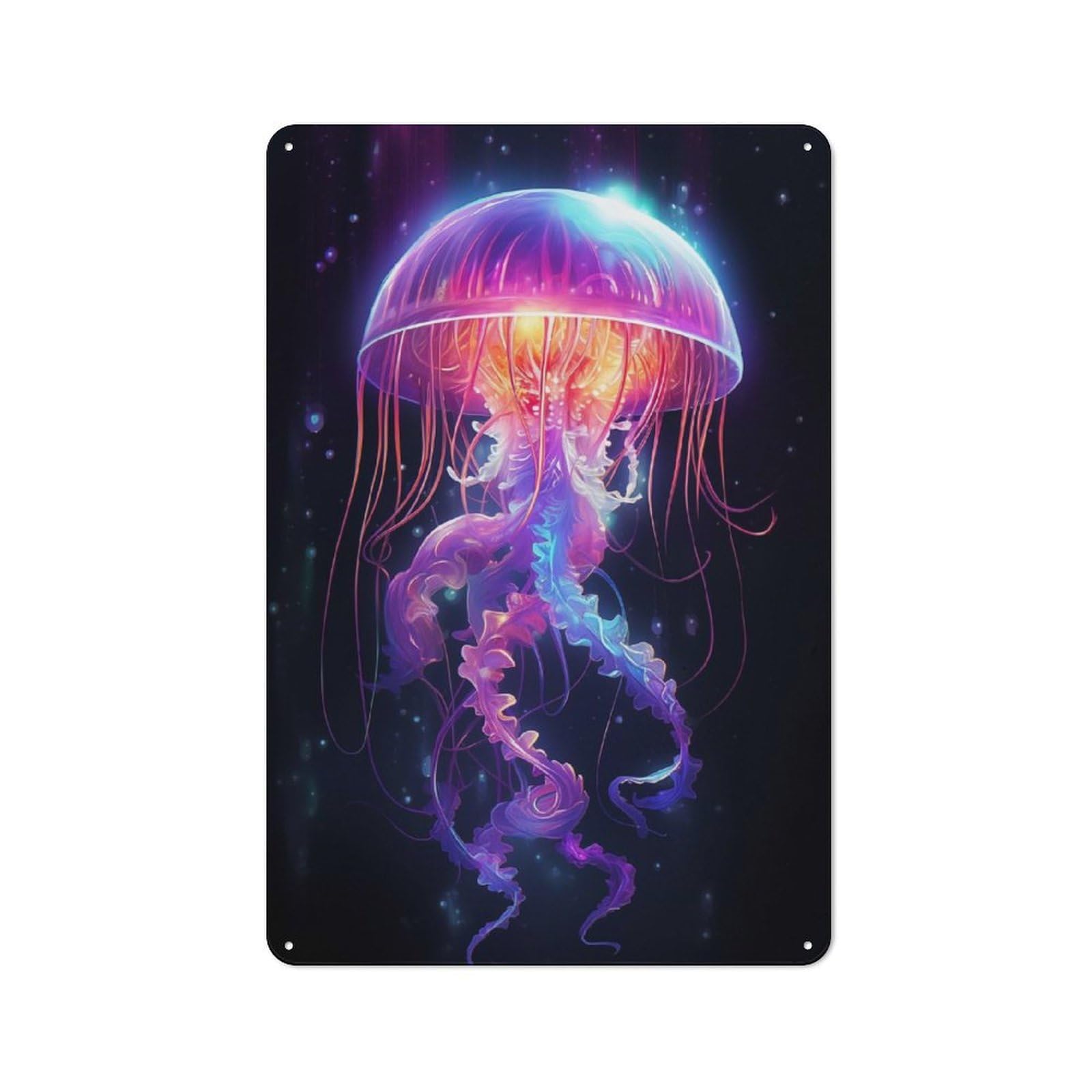 Understated Office Metal Sign 30x20cm Featuring Neon Jellyfish, Studio Wall Plaque for Office, Study, Studio Or Hallway