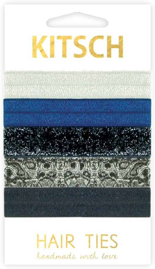 Kitsch 5 Piece Print Hair Ties Set, Blue Steel