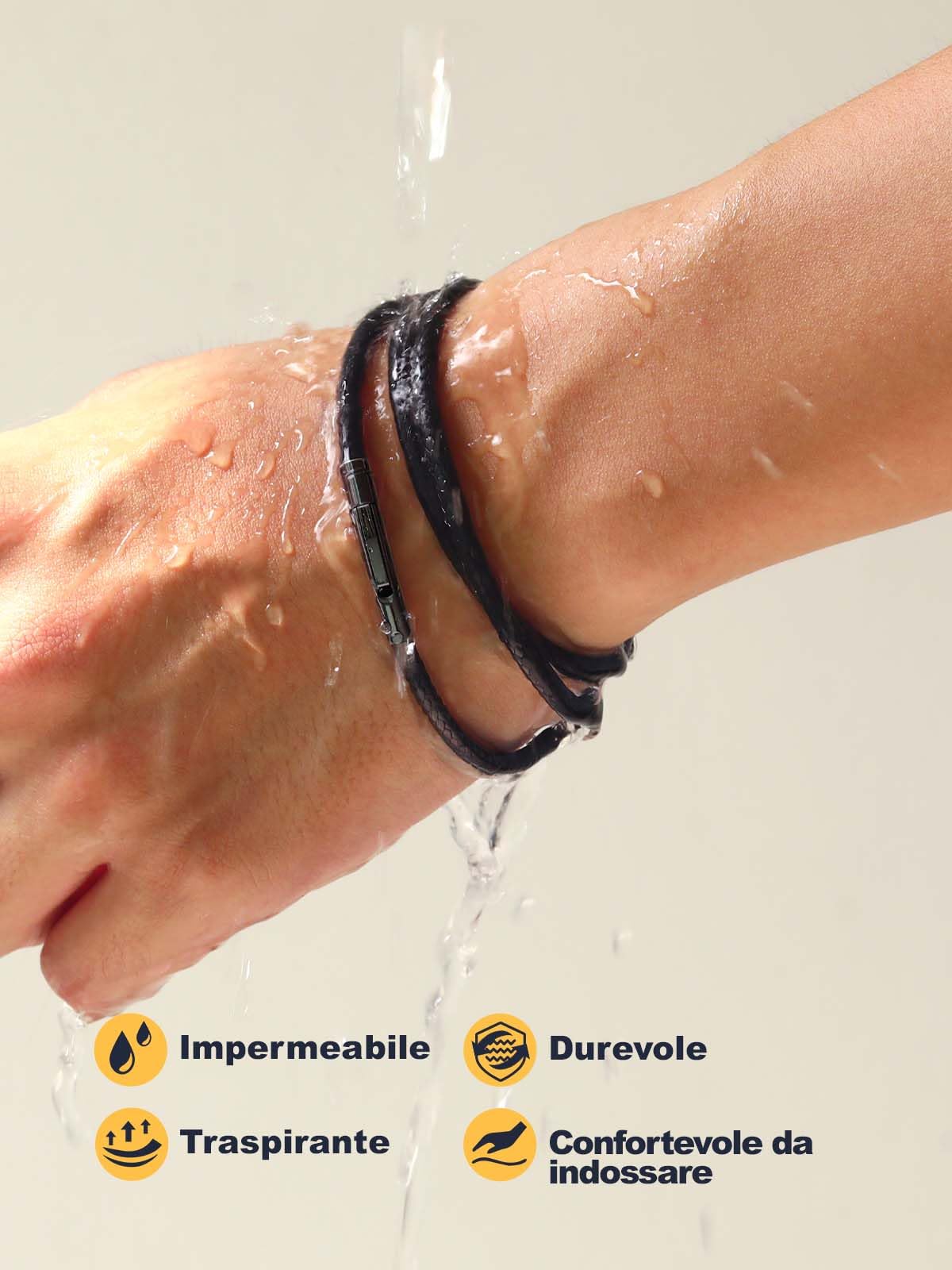 U7 Collana Uomo Caucciù Larg.2/3mm Lungh.41-76cm Marrone Nero | Stile collana uomo pelle,cordino per collane, chiusura acciaio inox, impermeabile e ipoallergenica, accessorio estivo