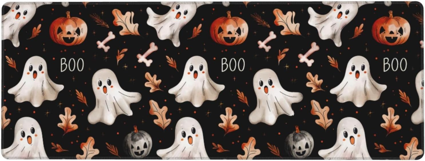 Fall Pumpkin Maple Leaf Large Mouse Pad, Cute Halloween 31.5 X 11.8 Inch Rubber Base Gaming Mousepad, Long Keyboard Pad Mouse Mat for School Office Home Desk Accessories