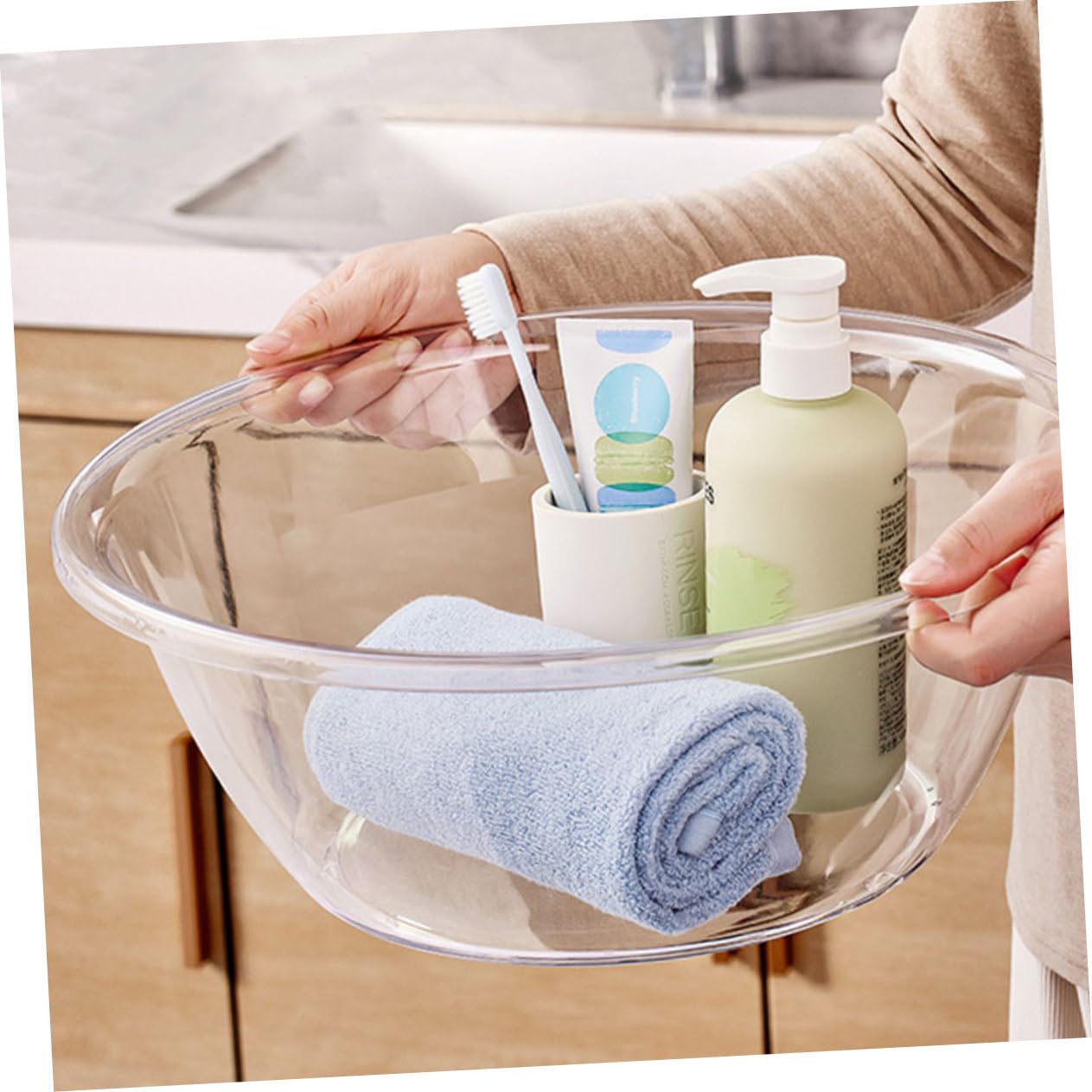 ABOOFAN Bassin en Plastique Transparent Résistant et Robuste, Capacité Moyenne, Lavage Visage à Salon