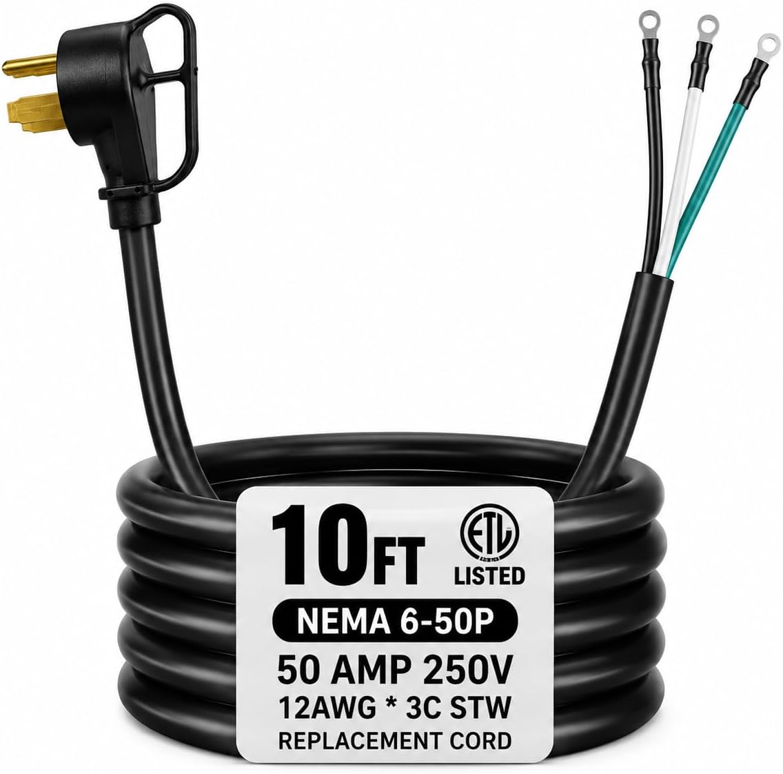 10FT 12AWG Replacement Welder Power Cord 3 Prong NEMA 6-50P STW