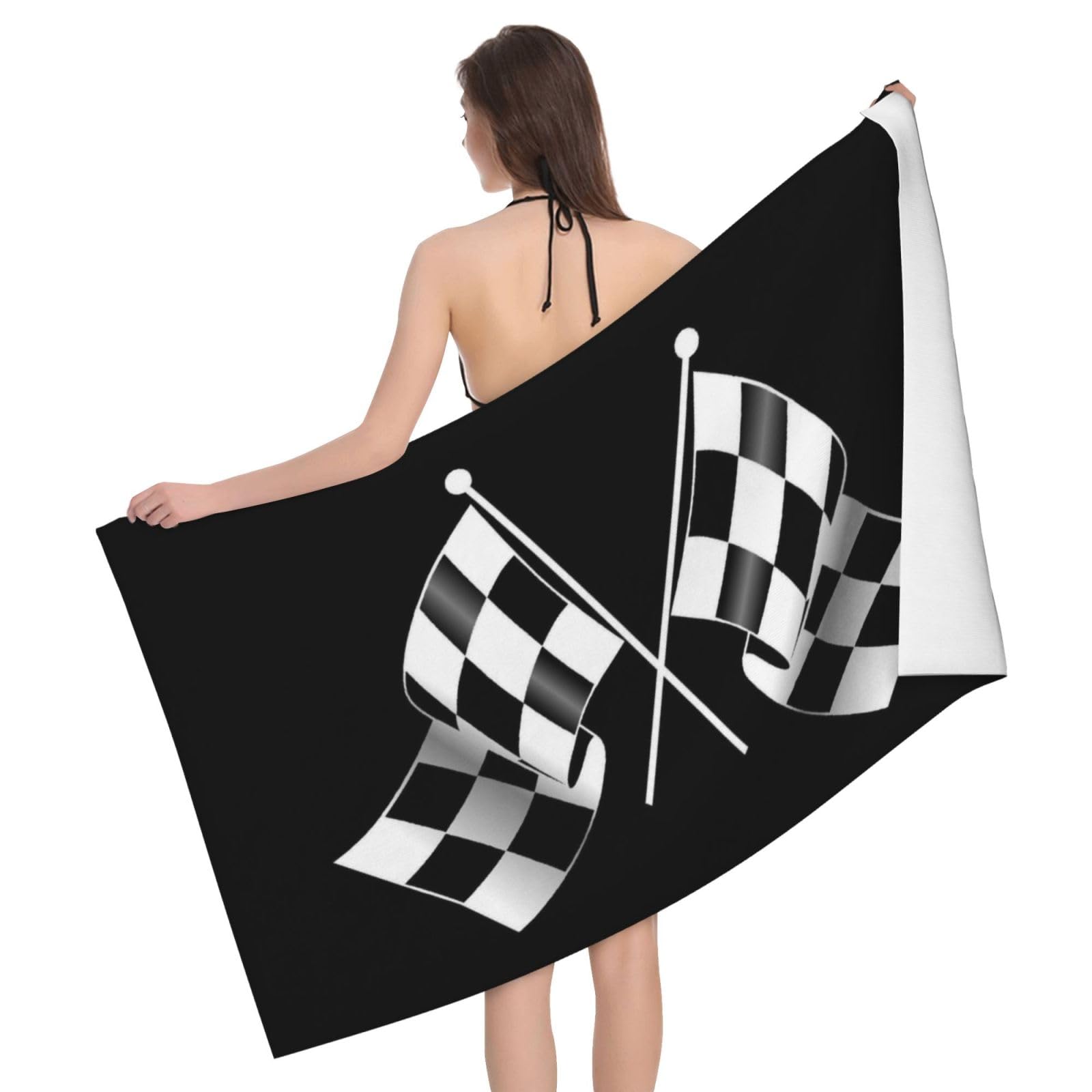 LSRCPD Microfiber Beach Towels For Adults Kids, Black White Checkered Flags Bath Towels, Oversized Sand Free Towel, Absorbent Quick Dry Beach Towels For Travel Swimming Camping Yoga Gym Sports, 130x80