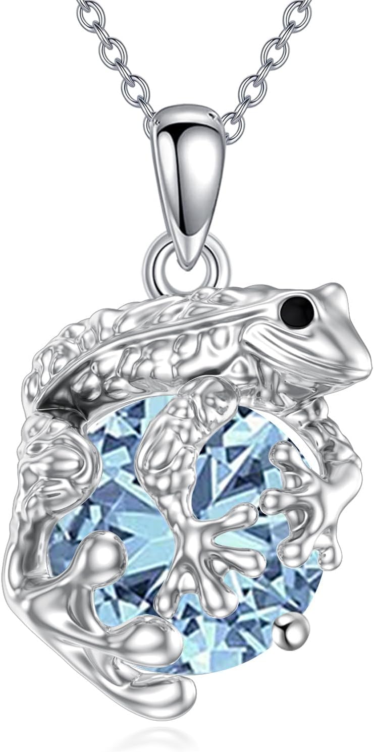 KQF Frog Necklace with Birthstone 925 Sterling Silver Frog Pendant Necklace Jewelry Present for Women