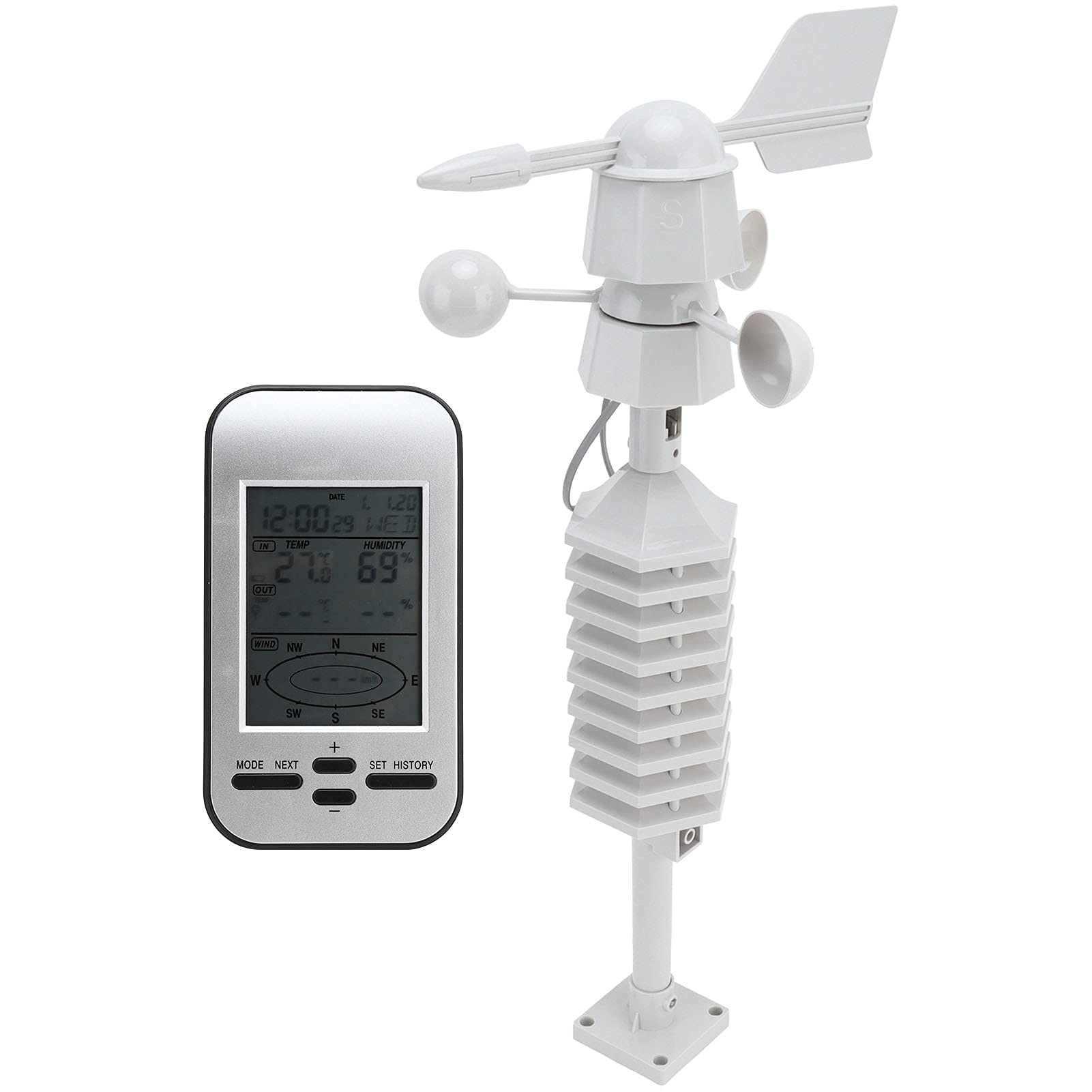 Bezprzewodowa Stacja Pogodowa LCD Z Wewnętrzną Temperaturą Zewnętrzną I Wilgotnością, Podwójny Czujnik Wiatru Termohigrometr Miernik Temperatury I Wilgotności