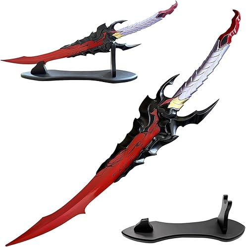 Abyssal Flame Reaver Solo Leveling Dagger, 24 Inch Stainless Steel Anime Replica with Display Stand, Red and Black Fantasy Sword