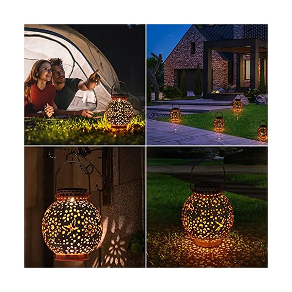 Solarlaterne für Außen, omitium Solarlampen für Außen IP65 Wasserdicht Metallhängende Atmosphäre LED Outdoor Dekorative… – Bild 6