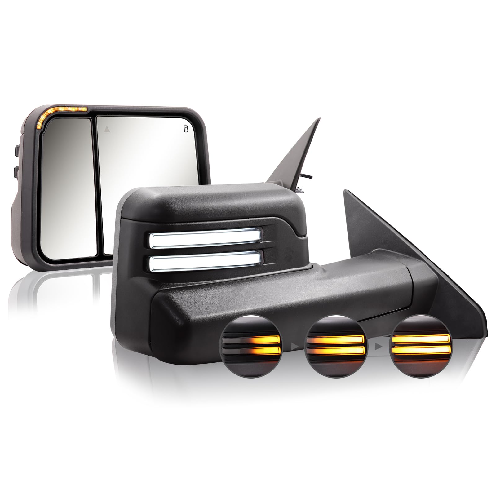 Switchback Towing Mirror for Dodge Ram - Replacement with 2019-2022 Dodge Ram 1500 Pickup Truck with BSM Light Power Adjusted Glass Heated LED Running Light Turn Signal Light Puddle Lamp Temp Sensor