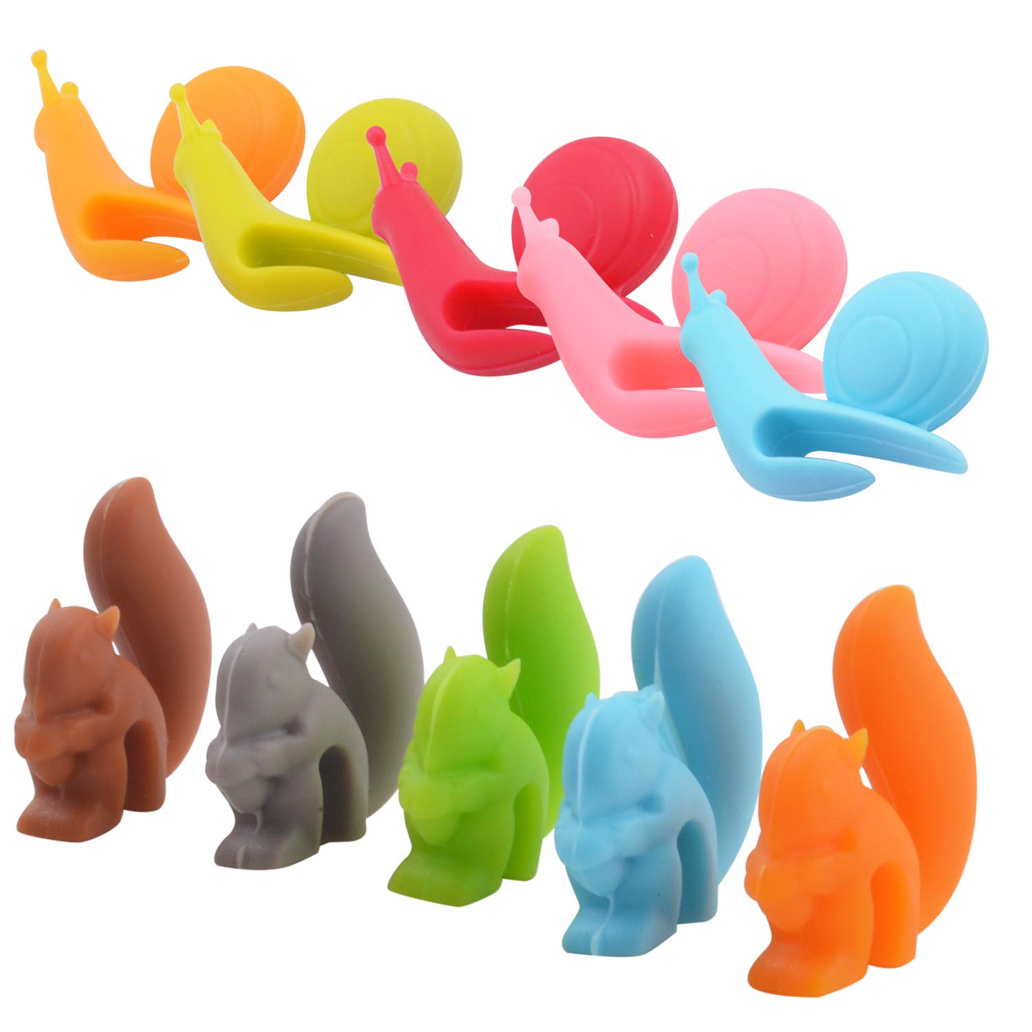 10pcs Silicone Tea Bag Holders Multi-Color Snail and Squirrel Cute Drink Marker Tea Accessories for Party Banquet Gathering