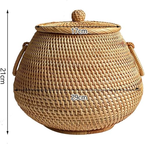 Miniatura 3 de Cesta de almacenamiento redonda de ratán con tapa, caja decorativa de ratán tejida a mano para té, frutas, aperitivos, decoración de escritorio para