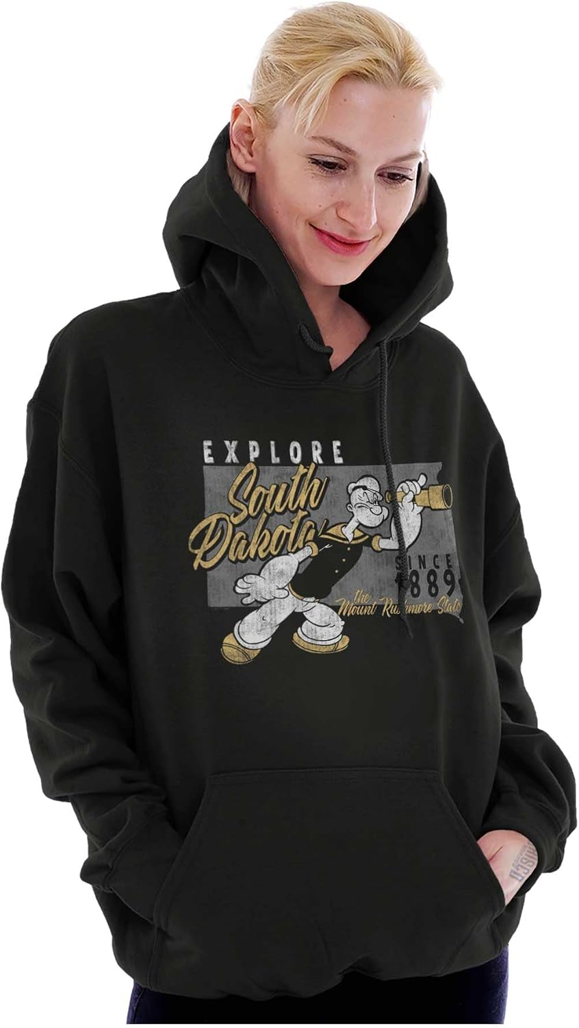 Brisco Brands Popeye Cartoon American States Hoodie Sweatshirt Women Men