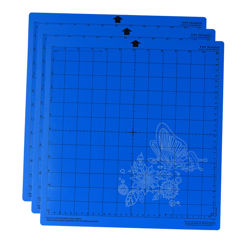 LanRU 3Pcs 12 * 12Inch Replacement Cutting Mat StrongGrip/StandardGrip/LightGrip Adhesive Gridded Cutting Mats Compatible with Silhouette Cameo Cricut Cutting Machine