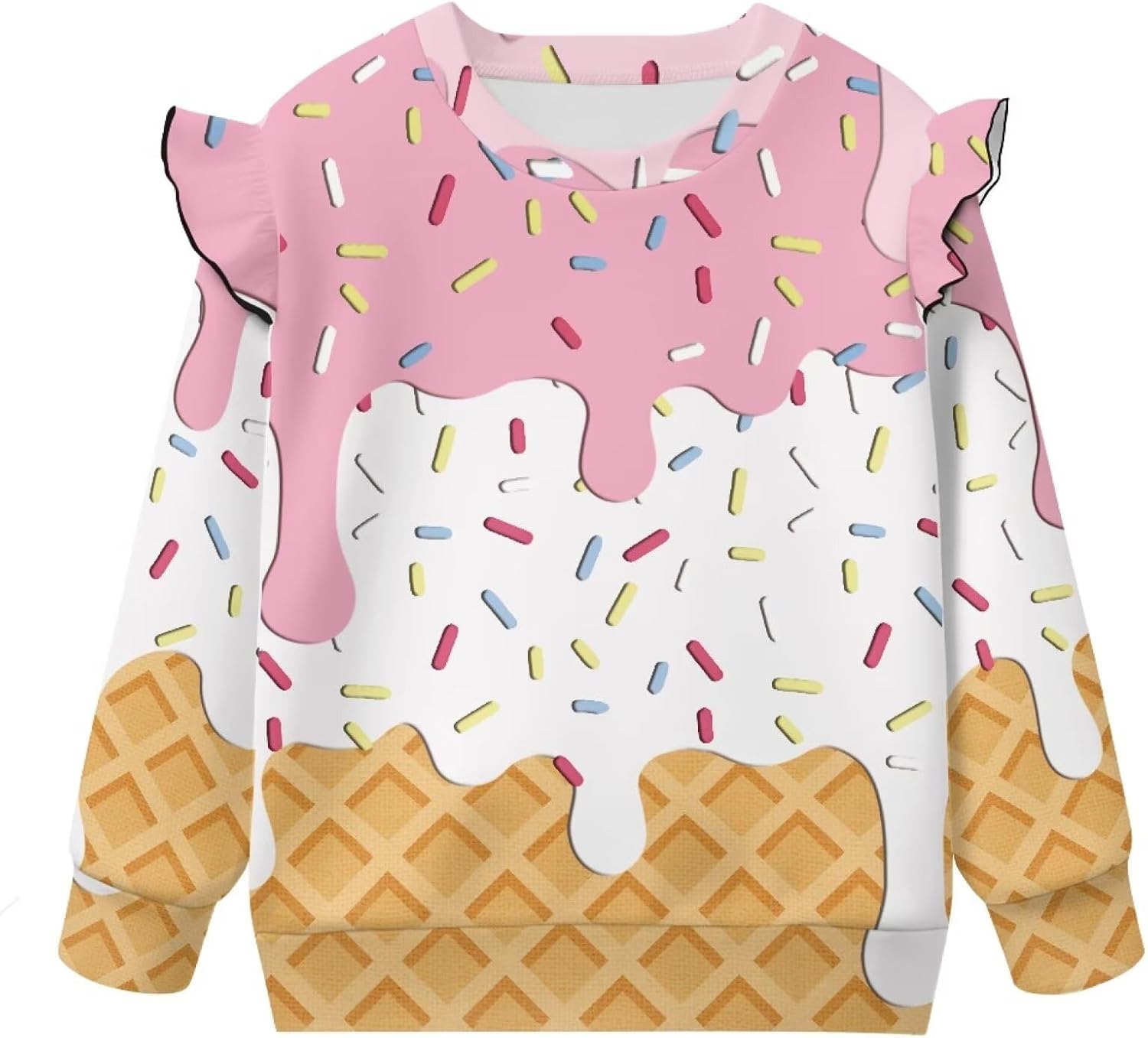 Girls Pullover Sweatshirt Crewneck Shirts Long Sleeve Cute Ruffle Shoulder Sweatshirt Casual Hoodie Tops 1-8 Years