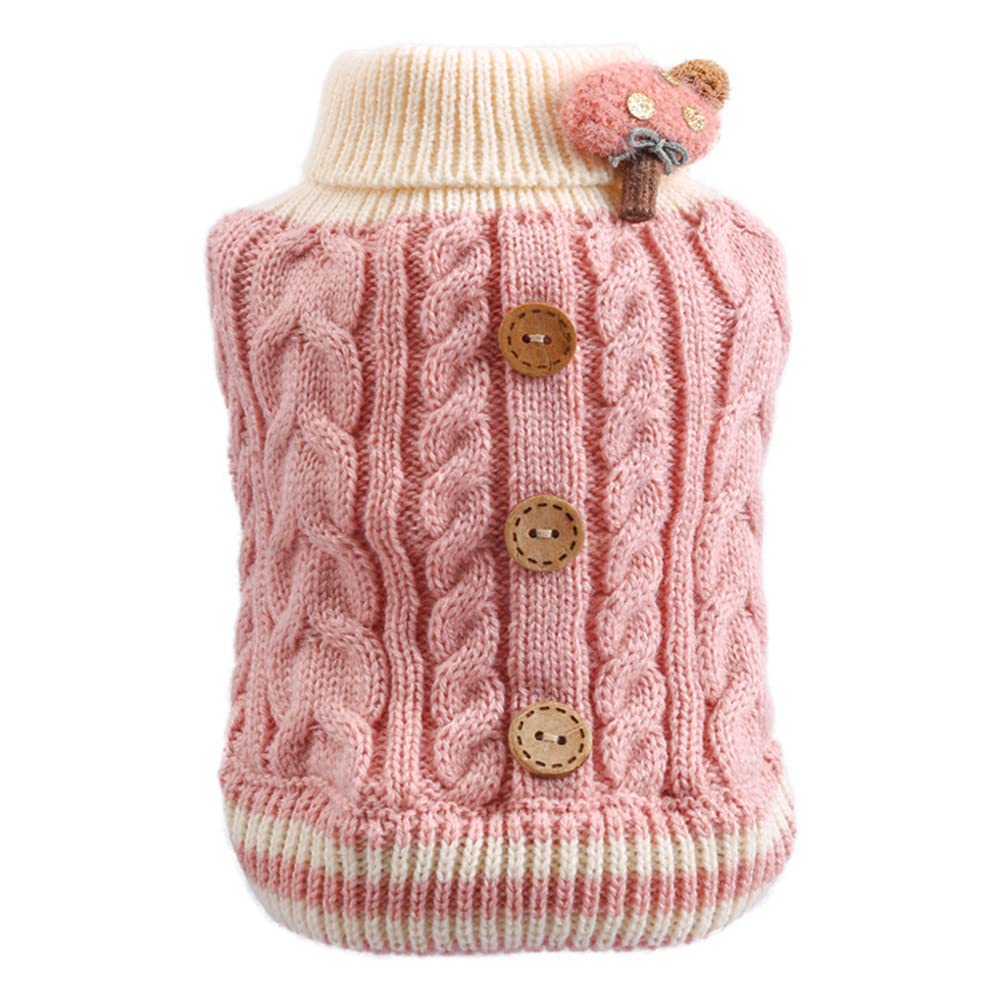 Clopon Dog Sweater Winter Clothes Fleece Shirts Turtleneck Warm Kintted Pet Sweater Puppy Coat Vest for Fall Spring Pink
