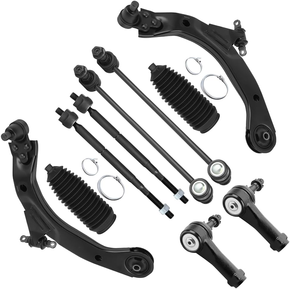 SCITOO 10pcs Front Suspension Kit Lower Control Arm And Ball Joint Outer Inner Tie Rod End w/Boot Sway Bar Link 11.8" Replacement for 2005-2010 for Chevy Cobalt for Pontiac G5 Pursuit for Saturn Ion