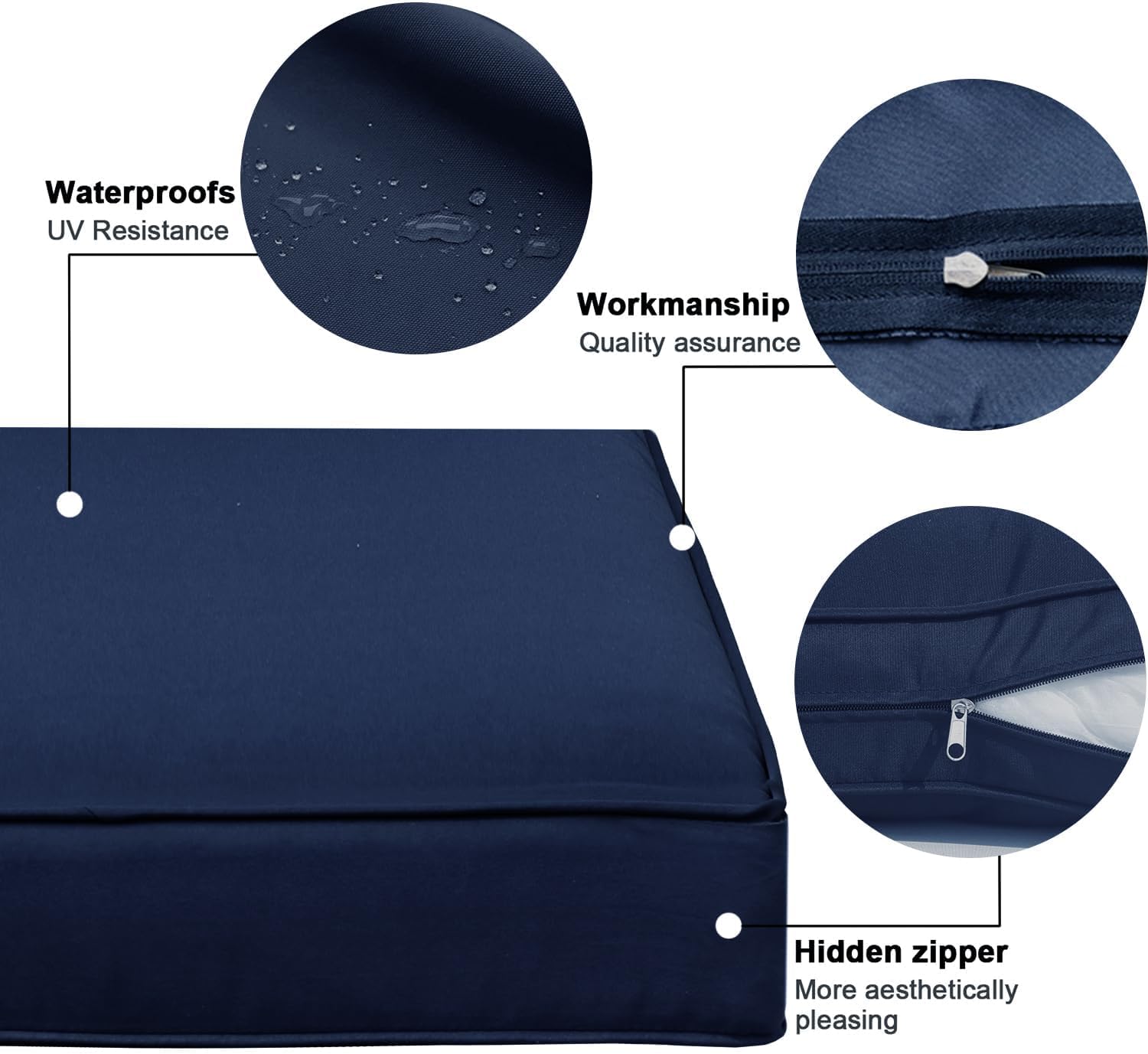 Outdoor Cushion Covers 4 Pack Waterproof&Fade Resistant Zipper Patio Furniture Cushion Covers for Couch,Sofa,Chair (Replacement Covers Only) (22×22×3, Dark Blue)