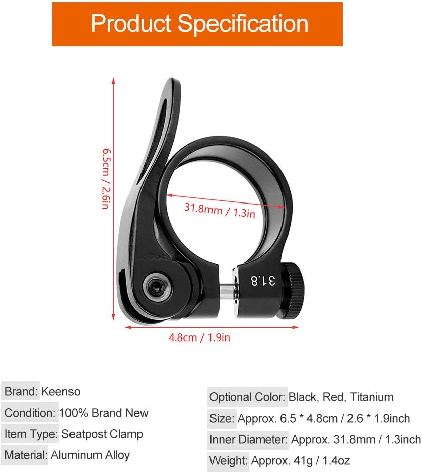 Bike Seatpost Clamp, CX18 Aluminum Alloy 31.8mm Quick Release Road