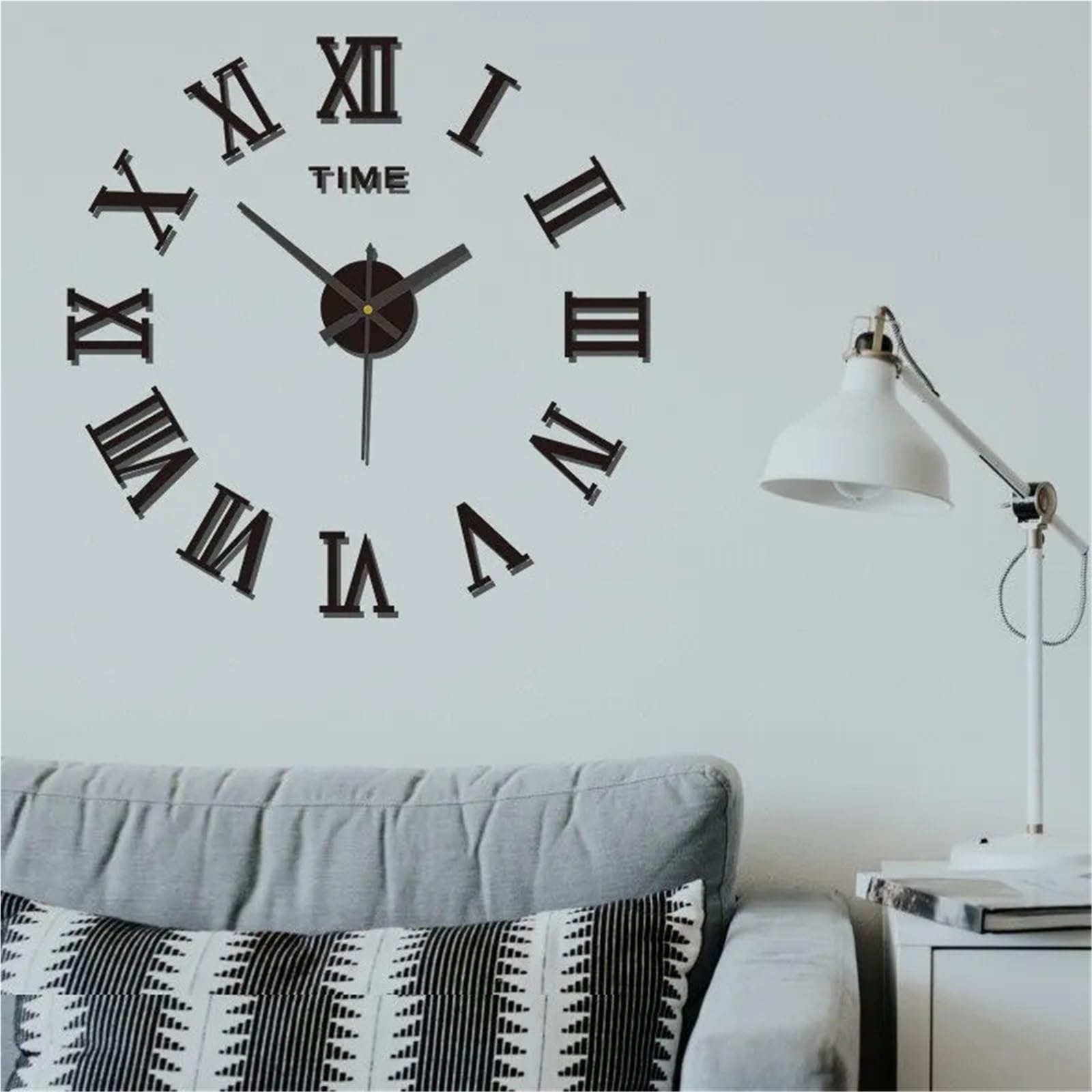 DJSKLDF Wall clock 3D Acrylic Digital Wall Clock Roman Numerals Design Mirror Fashion Large Round DIY Self Adhesive Clocks(Black)