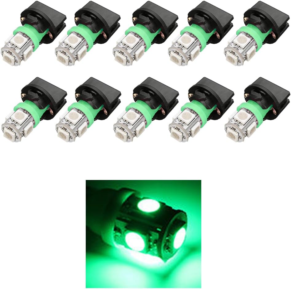 10PCS T10 194 Car Dash Instrument LED Light Bulbs, 5-5050-SMD Vehicle Panel Gauge Cluster Dashboard Bulb with Twist Lock Socket, Automotive Interior Dome Map Lamp, Universal Fit (Green)