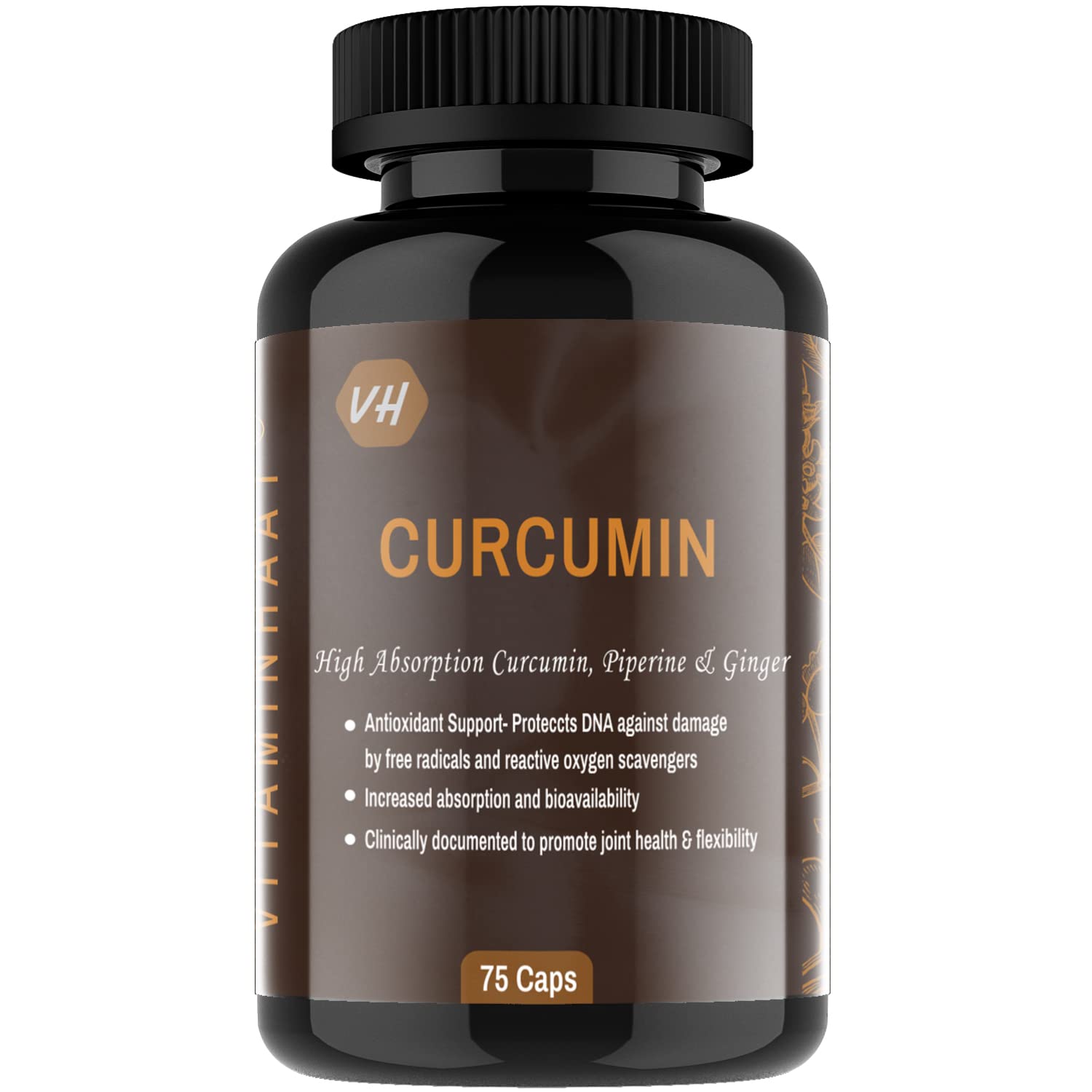 Curcumin 95% with Piperine, Ginger | Pure Curcumin Nutrition | 1000mg Per Serving, 75 capsules