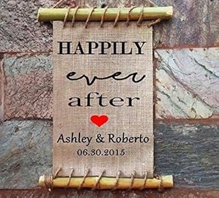 Happily Ever After Burlap Print Cane Framed Wall Decoration, Custom Wedding Gift, Personalized Burlap Print, Framed Burlap Print, Bamboo Wooden framed Burlap Signs Ready to hang handmade in India by Burlapnbamboo
