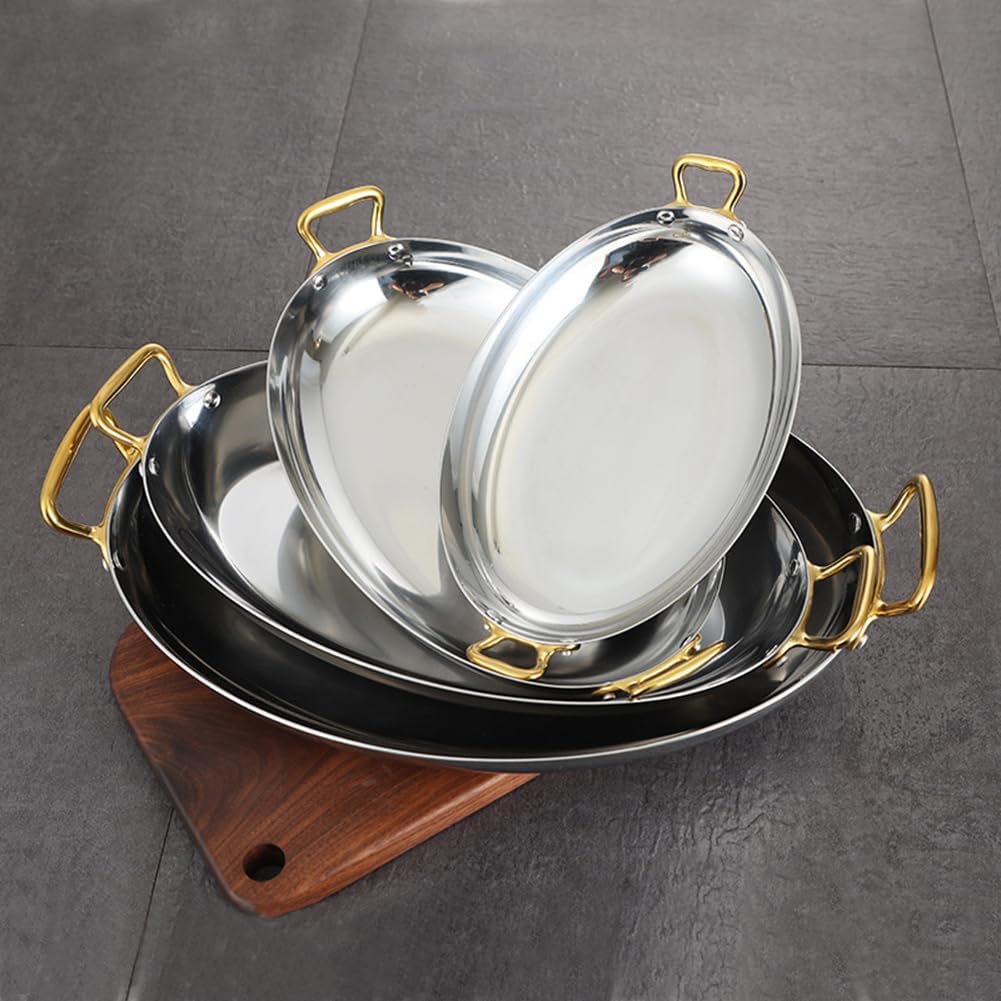 Stainless Steel Spanish Paella Pan with Dual Rivet Handles, Nonstick Seapot Paella Cookware, Skillet for Homes or Restaurants/Gold/30Cm