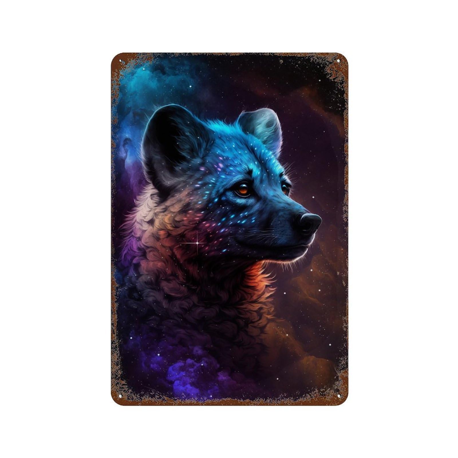 Cosmic Wolf Portrait-35 Weathered Tin Sign 11.8"x7.9", for Basement, Hobby Room And Garage Decor, Rustic Home Decor