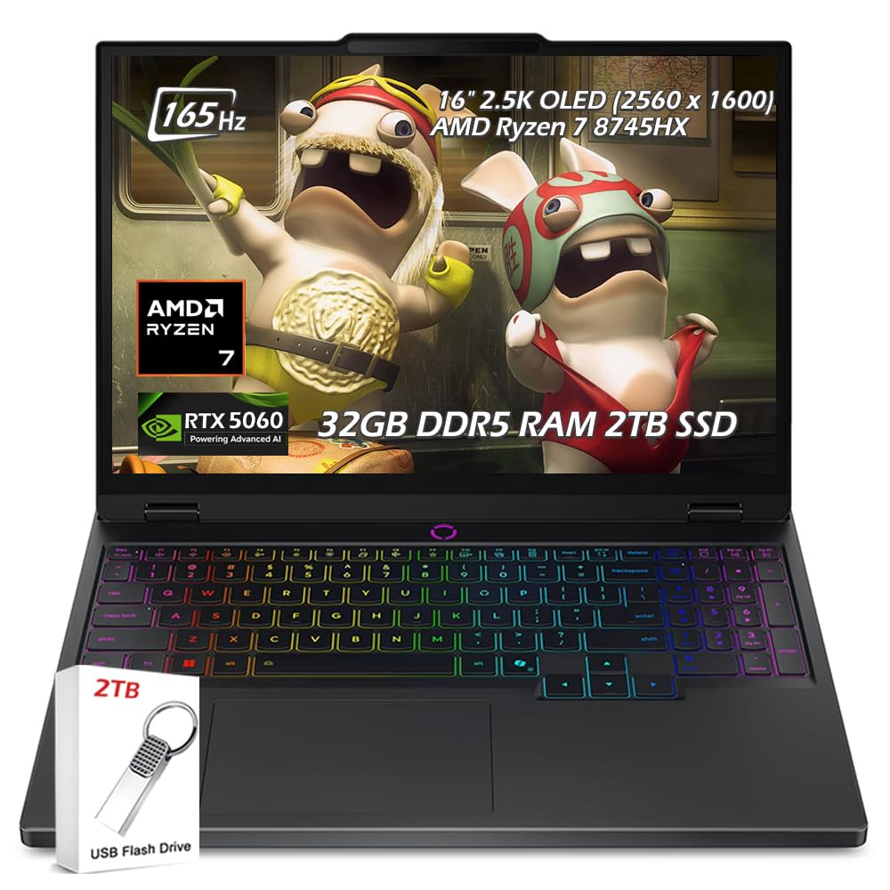 Lenovo Legion Pro 5 Gaming Laptop, AMD Ryzen 7 8745HX, 16" 2.5K OLED (2560 x 1600) IPS 165Hz, 32GB DDR5, 2TB SSD, NVIDIA RTX 5060, Backlit KB, Wi-Fi7, Win11, Eclipse Black, w/2TB USB Drive, W/GaLiMu Ryzen 7 | 32GB RAM | 2TB SSD