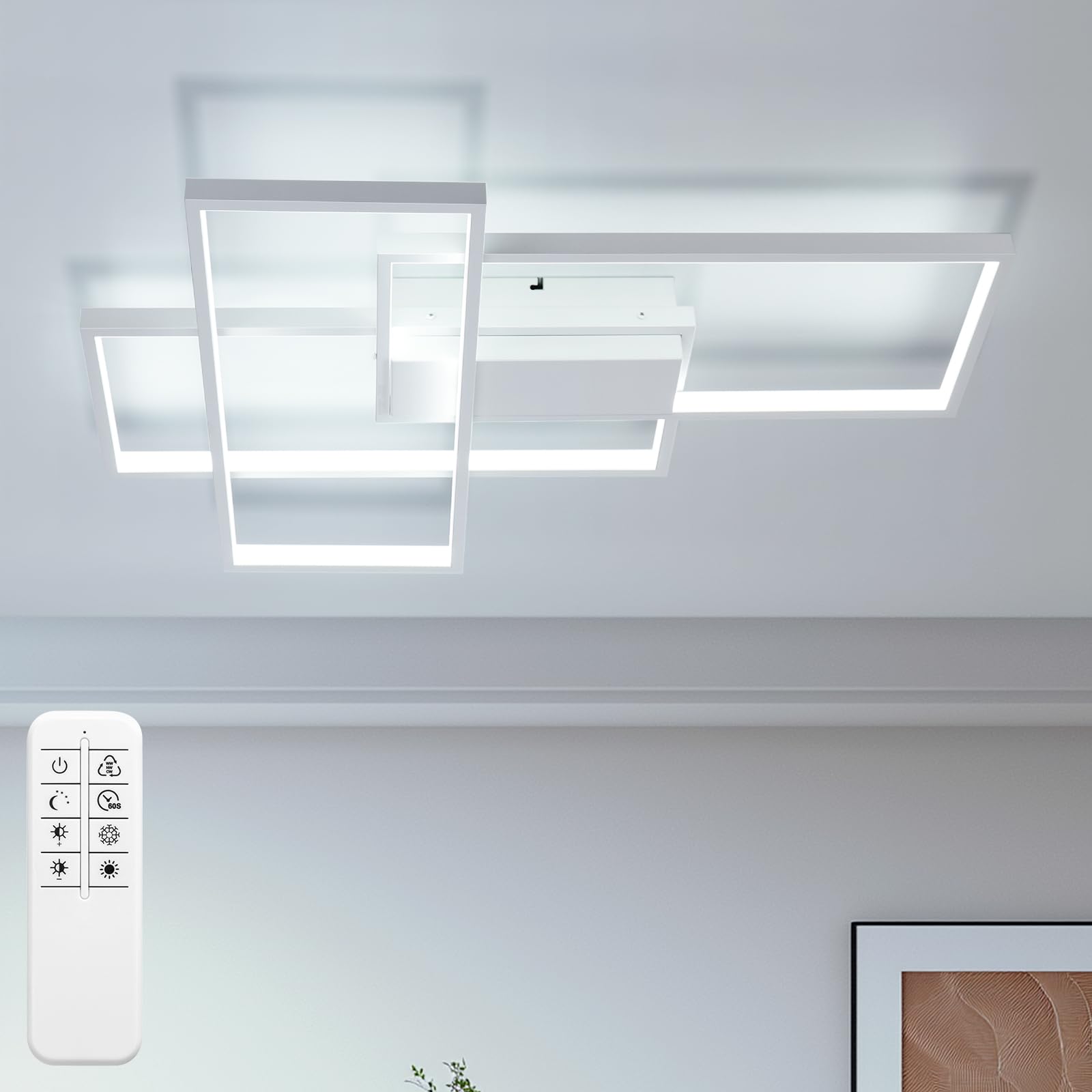 Aigostar- 38W 4400LM Plafón LED Rectangular, Lámpara de Techo Modernas Blanco, 2700-6500K Regulable Con Mando a Distancia, Temporizador de 60S, Modo de luz nocturna, para Dormitorio, Salon, Cocina