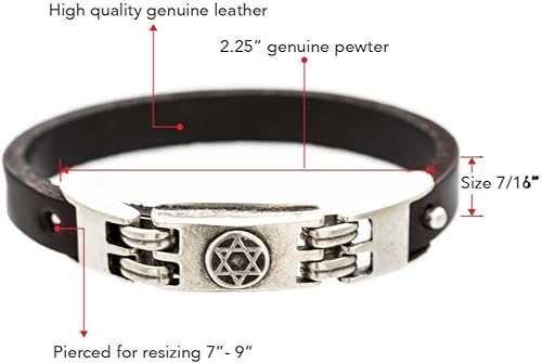 Miniatura 4 de Handmade Adjustable Leather Religious Charm Bracelet, Jewelry Gift for Women & Men, Star of David, Brown