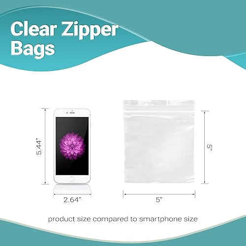 Miniatura 3 de APQ - Bolsas de plástico transparente con cierre de cremallera, 5 x 5 pulgadas. Paquete de 100 bolsas de plástico con cierre de cremallera. Bolsas