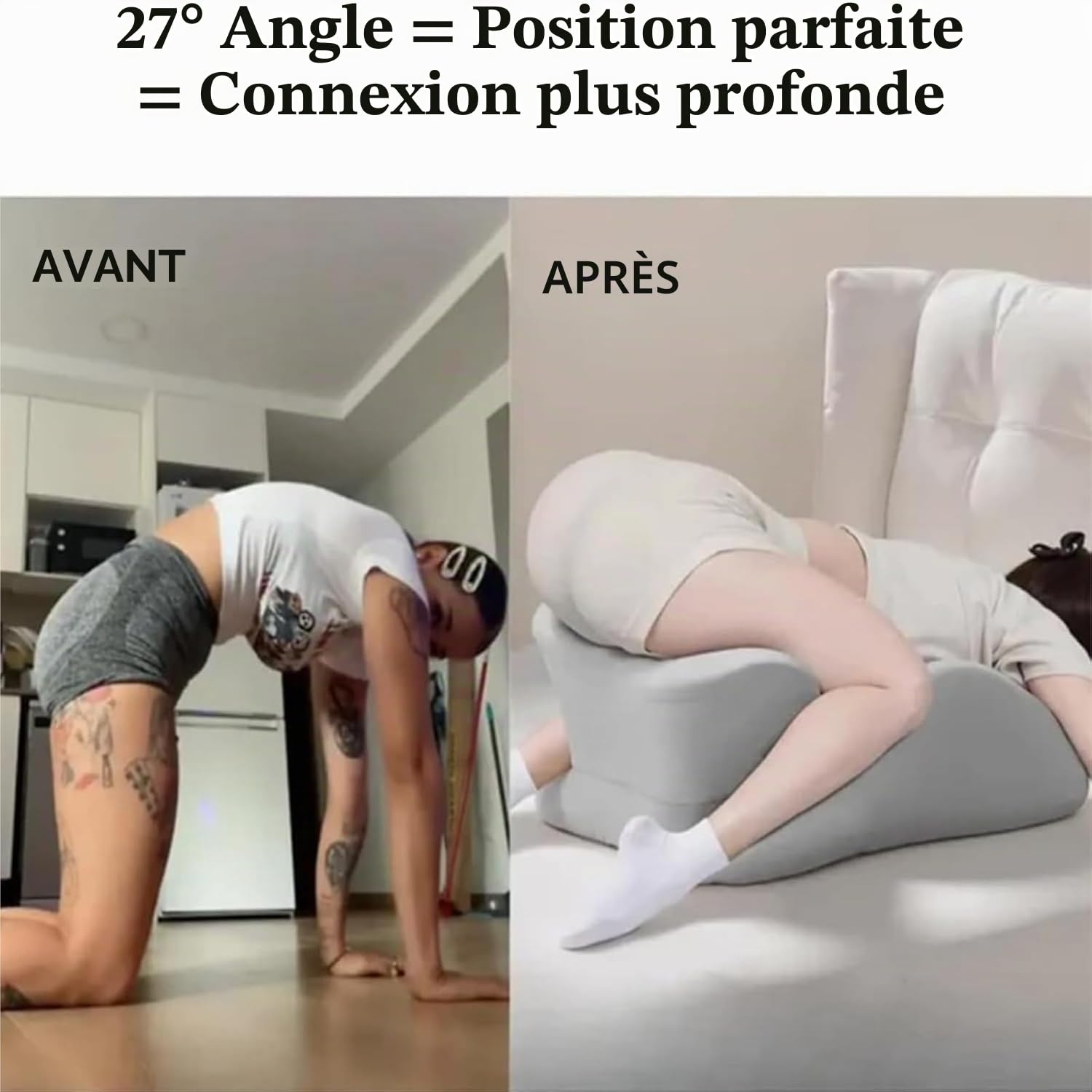 Générique Coussin d'angle de 27 degrés pour Couple - Coussin Ergonomique en Mousse à mémoire de Forme pour Les Moments intimes - Multifonction pour Yoga, Lecture, Repos avec Housse Amovible (Noir)