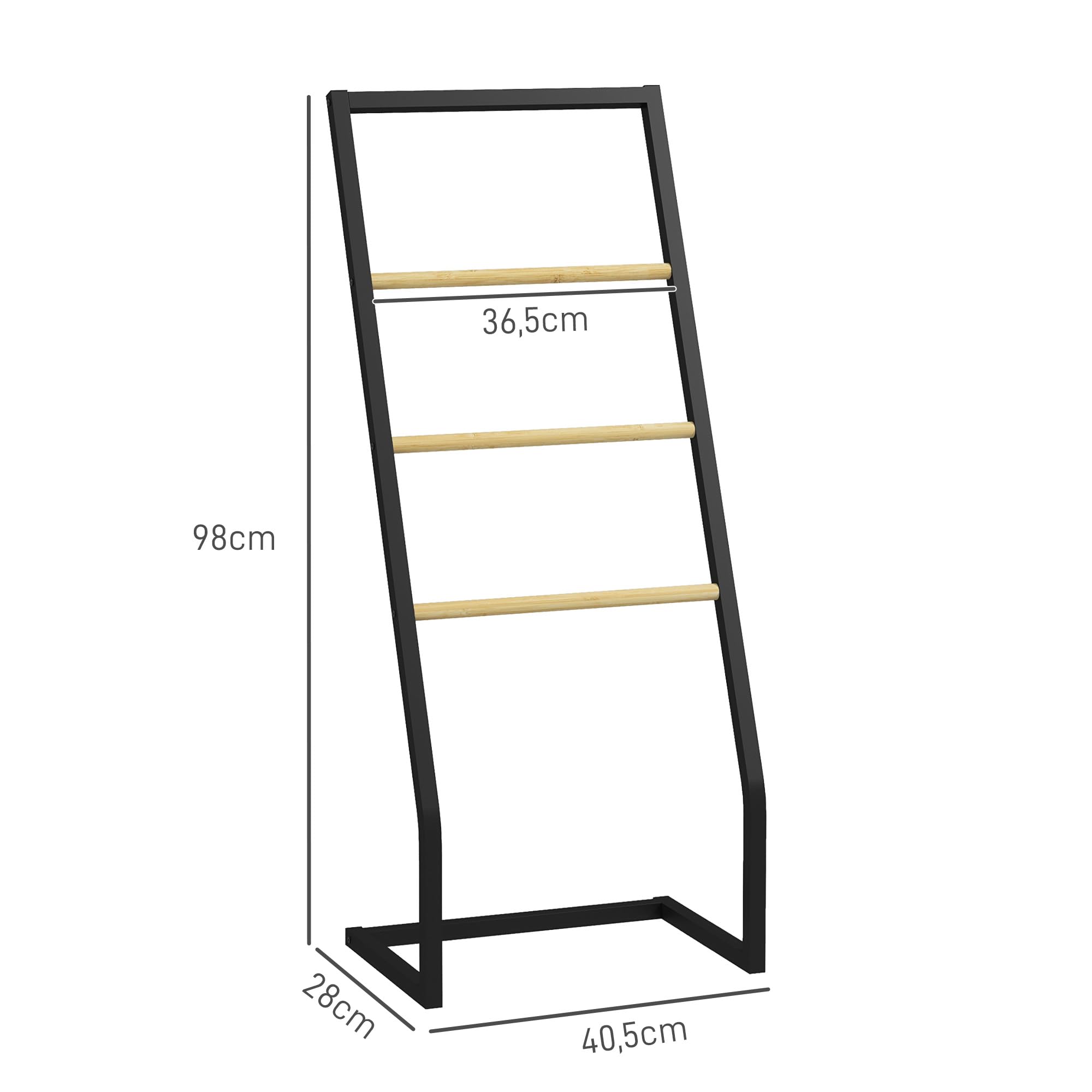 HOMCOM Toallero de Pie Toallero para Baño con 4 Barras de Bambú y Acero para Lavadero 40,5x28x98 cm Negro y Natural