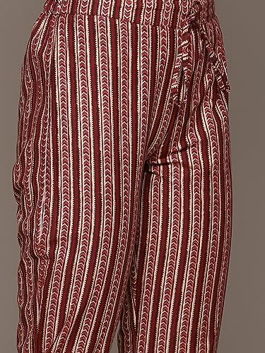 Image of anubhutee Women's Cotton Blend Floral Printed Off White Straight Kurta Suit Set with Trousers