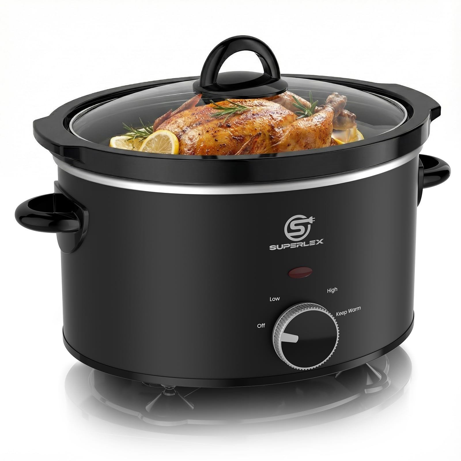 Slow Cooker - Pentola elettrica in ceramica con coperchio in vetro, con funzione di mantenimento in caldo, risparmio energetico, lavabile in lavastoviglie, ideale per stufato, zuppa, carne