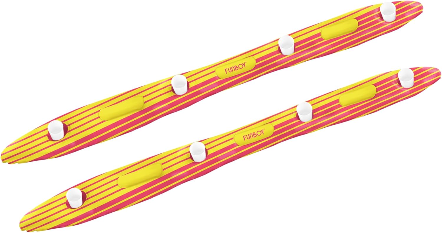 FUNBOY Inflatable Shot Board Ski, 4 Shot Capacity 6-feet Long, 4 Shot Cups Included, Retro 80s Summer Design, 2 Pack