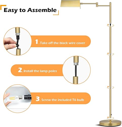 Miniatura 8 de Mlambert Lámpara de pie de lectura, lámpara LED de farmacia con brazo oscilante, lámpara de pie ajustable de cabeza giratoria, base E26, lámpara de