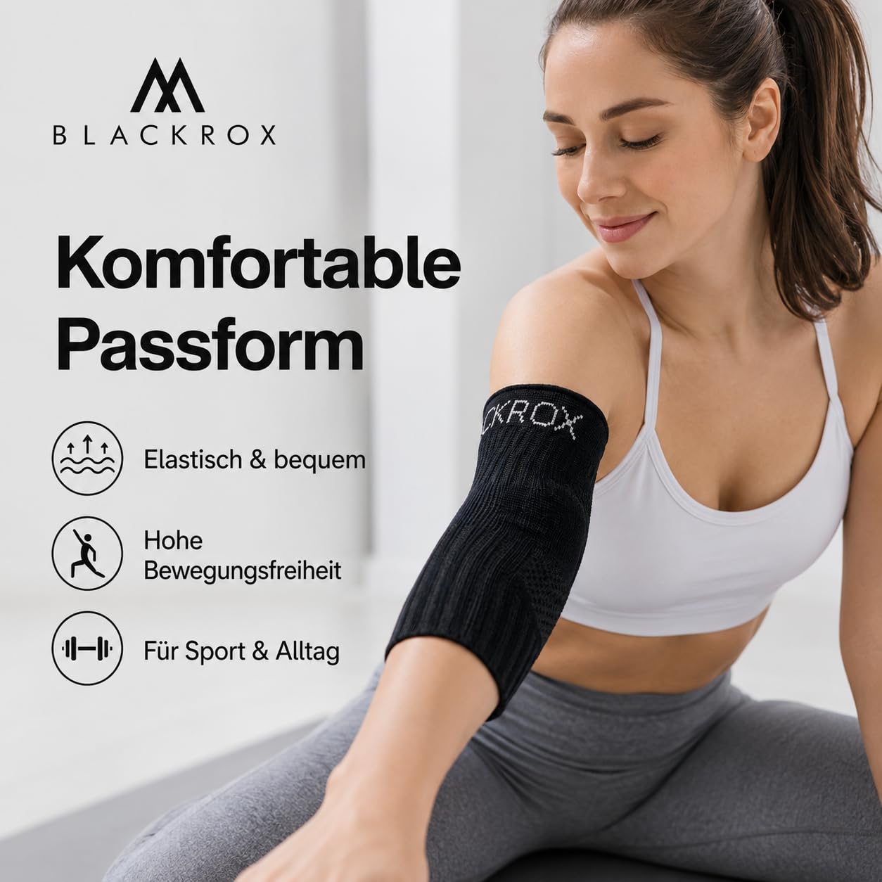 BLACKROX Ellenbogenbandage Lumioro – Tennisarm Bandage für Stabilität & Entlastung beim Sport – atmungsaktive Ellbogen Bandage für Damen & Herren, geeignet beim Training und Alltag – Schwarz Gr. M