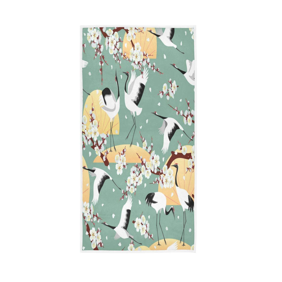 HUYGD Hand Towels Cotton Japanese Cranes Flower Pattern Soft Towel Multipurpose Bathroom Beach Towel for Home Kitchen Swim Spa Gym, 30x15 inch