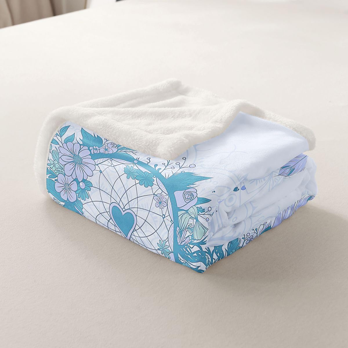 Traumfanger Werfen Sie Decke, Queen Größe Träumige Feder Exotische Blume Herz Dekor Decke Werfen für Erwachsene Romantischer Stil Lila Blau Heimdekor für Bett