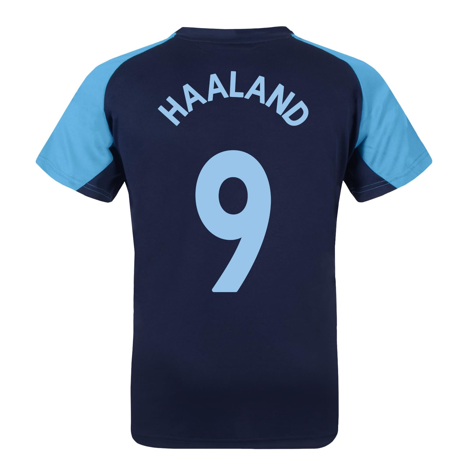 MANCHESTER CITY FC Boys Haaland 9 Poly T-Shirt Navy Blue 6-7 Years