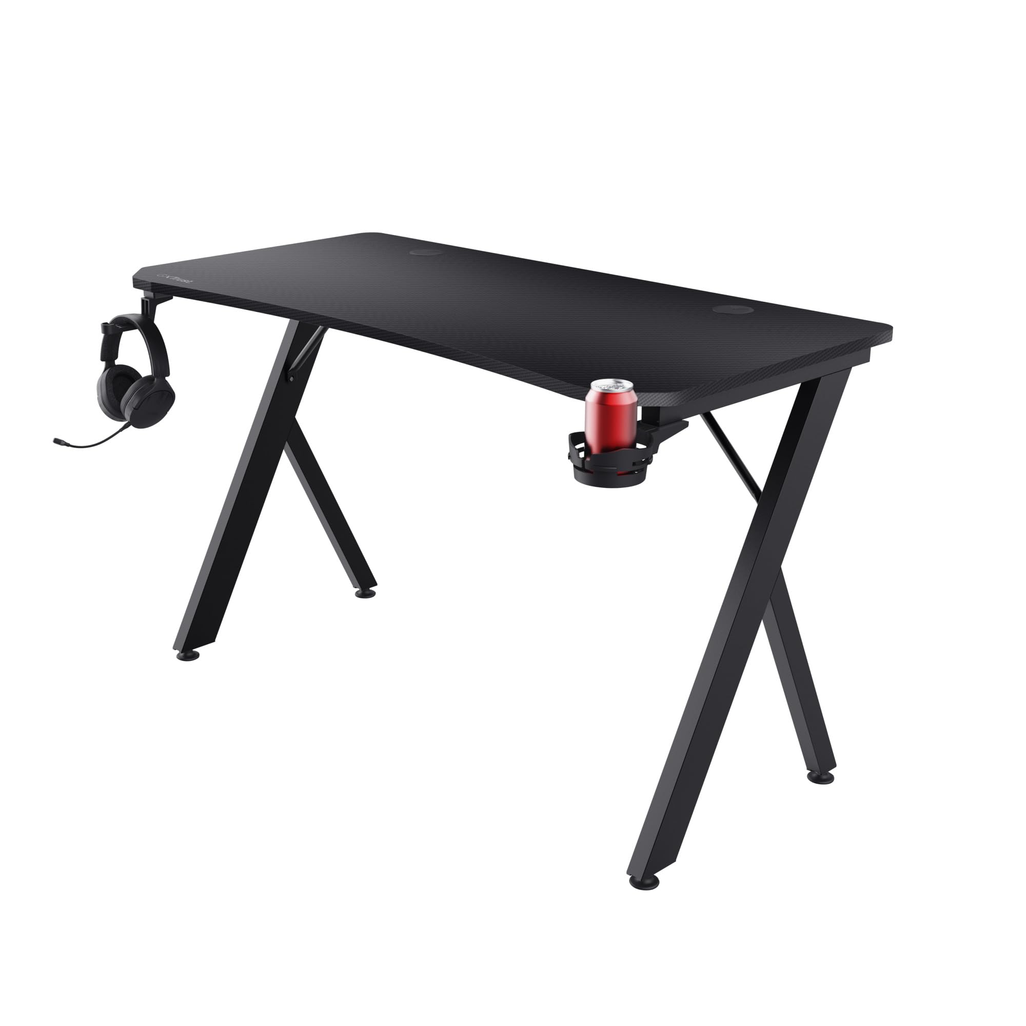 GXTrust Dynamus Scrivania 120 x 60 cm, Tavolo Gaming PC Computer, Nero | Supporto per Cuffie e Portabicchiere, Struttura in Metallo, Sistema di Estione dei Cavi
