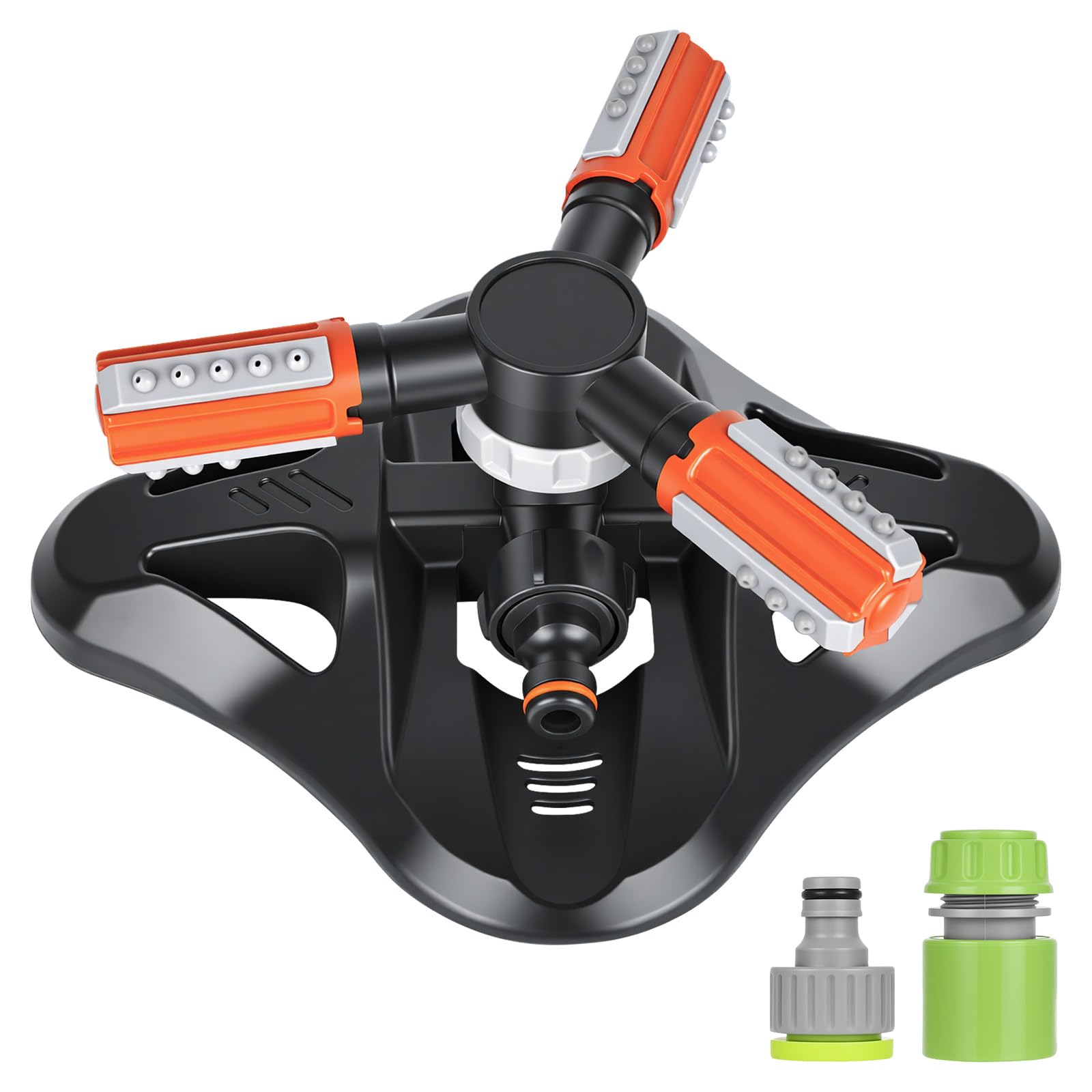 YHNDECO Garden Sprinkler, 360 Degree 3 Arm Automatic Lawn Sprinkler with Connectors und Sprinkler Head, Gardening Irrigation System Covering Large Area for Watering Lawn Flowers