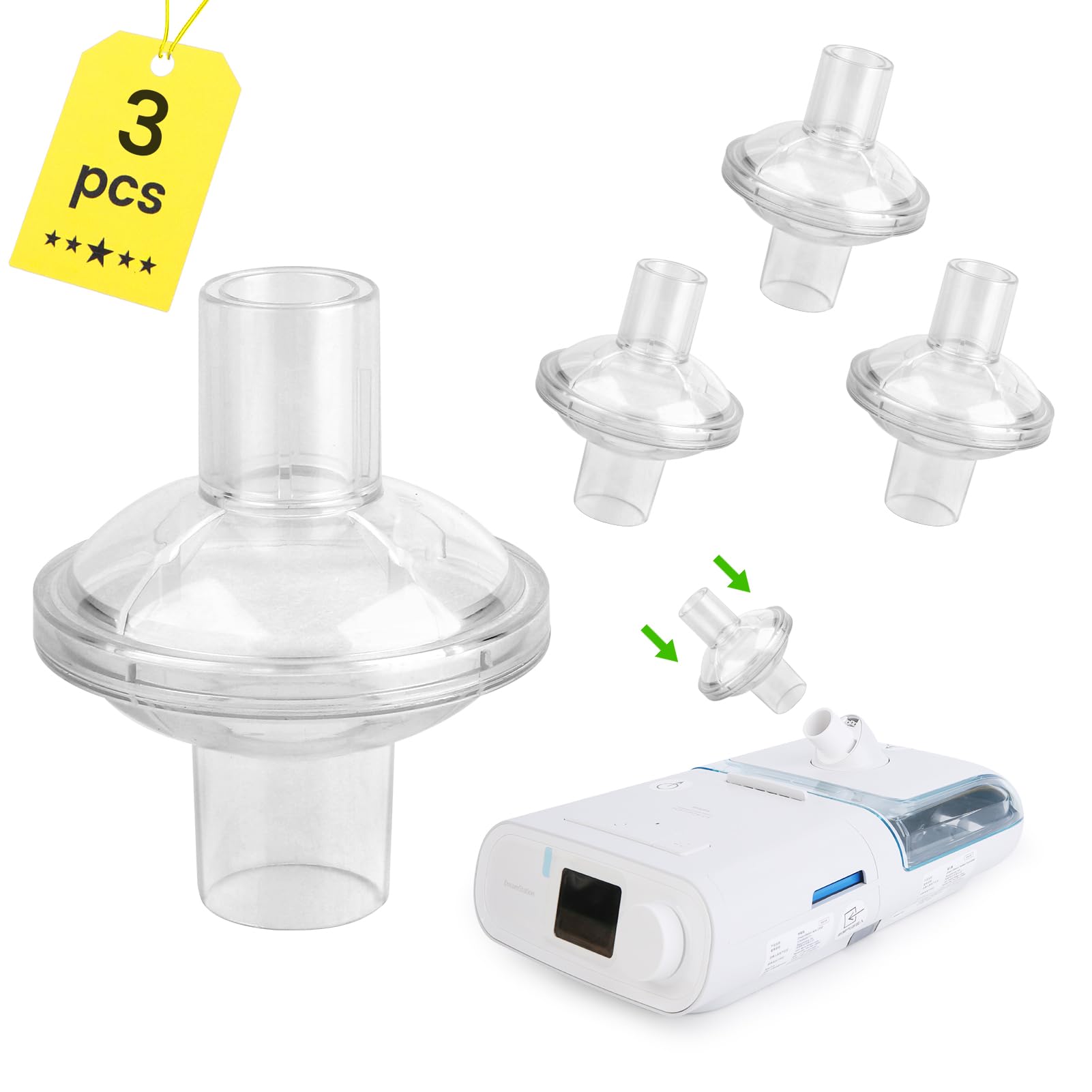 3Pk Universal Fit Inline Filters for CPAP and BiPAP Machine, Filter Compatible with Resmed Airsense/Aircurve 10/11/Dreamstation, 2 Replacement