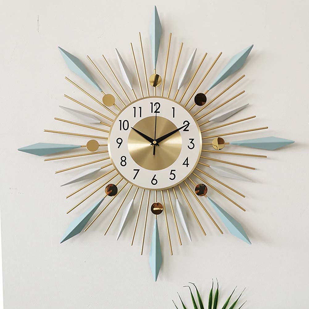 LMYSXAOZ Mid Century Modern Sunburst Clock - Large Metal Decorative Wall for Home Non Ticking Starburst Design Ideal Living Room and Bedroom, Quartz Timepiece